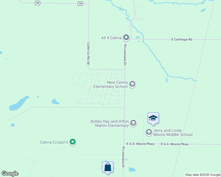 map of restaurants, bars, coffee shops, grocery stores, and more near Highway 289 Business in Celina