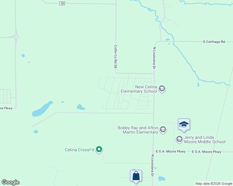 map of restaurants, bars, coffee shops, grocery stores, and more near 3170 North Louisiana Drive in Celina