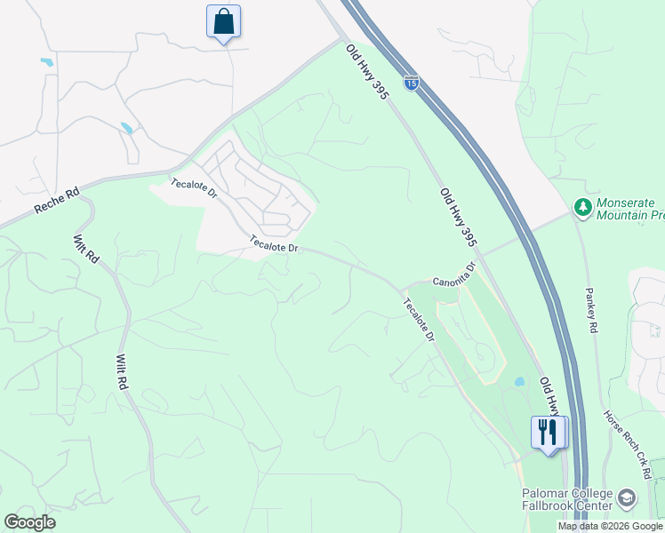 map of restaurants, bars, coffee shops, grocery stores, and more near 1691 Tecalote Drive in Fallbrook