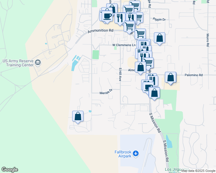 map of restaurants, bars, coffee shops, grocery stores, and more near 1584 Malaga Way in Fallbrook
