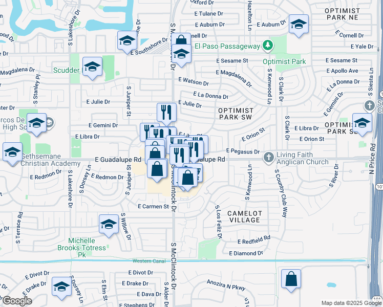 map of restaurants, bars, coffee shops, grocery stores, and more near in Tempe