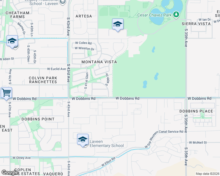 map of restaurants, bars, coffee shops, grocery stores, and more near 9013 South 40th Drive in Phoenix