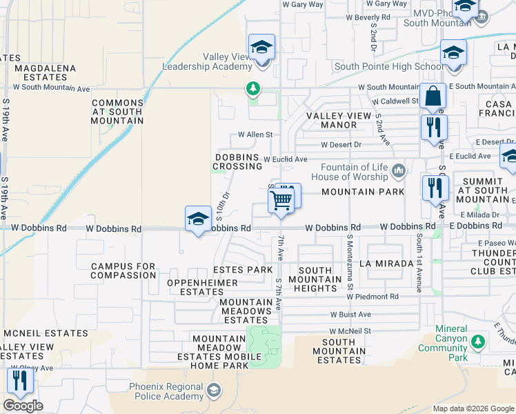 map of restaurants, bars, coffee shops, grocery stores, and more near 725 West Beth Drive in Phoenix