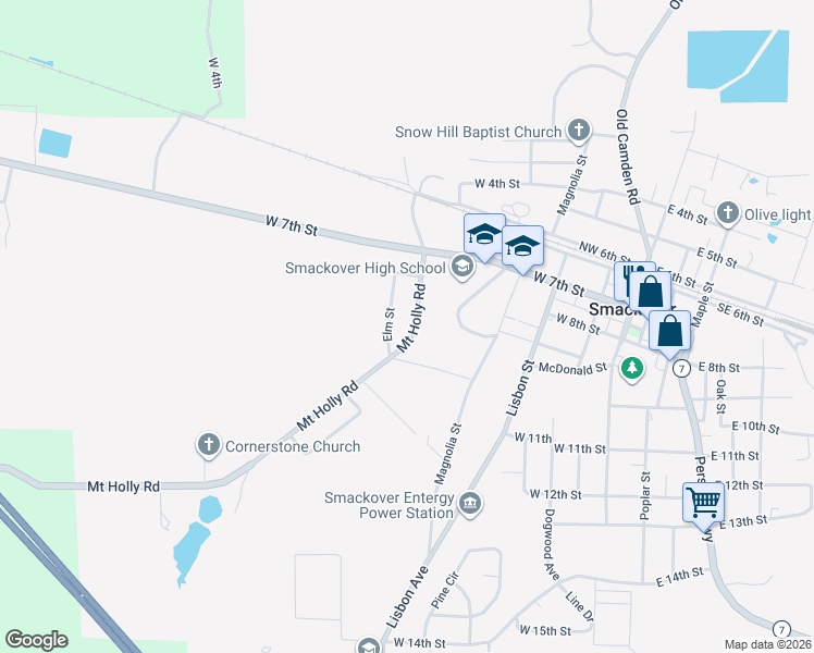 map of restaurants, bars, coffee shops, grocery stores, and more near 811 Elm Street in Smackover