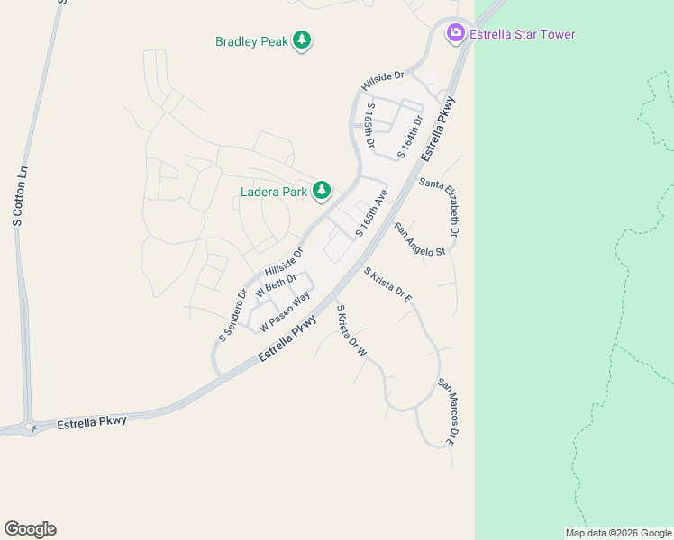 map of restaurants, bars, coffee shops, grocery stores, and more near 16513 West Hayley Way in Goodyear