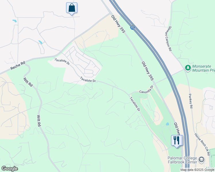map of restaurants, bars, coffee shops, grocery stores, and more near 1691 Tecalote Drive in Fallbrook
