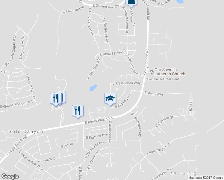 map of restaurants, bars, coffee shops, grocery stores, and more near 5579 South Alameda Road in Gold Canyon