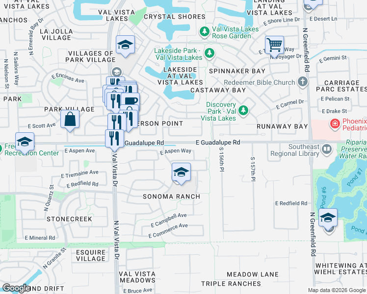 map of restaurants, bars, coffee shops, grocery stores, and more near in Gilbert