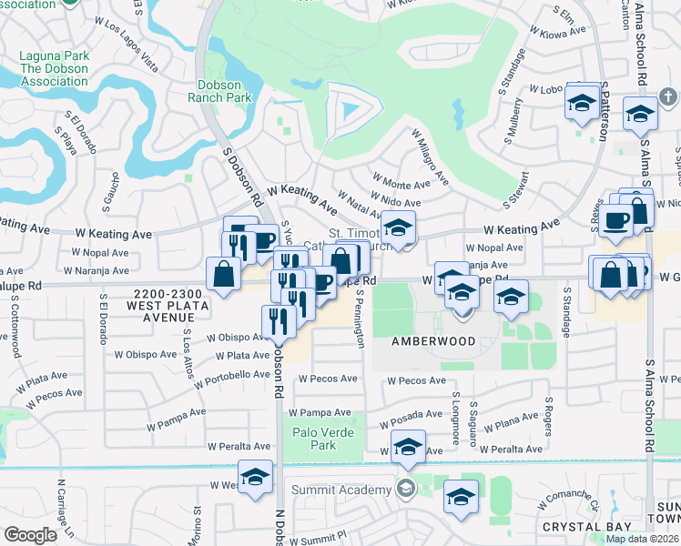 map of restaurants, bars, coffee shops, grocery stores, and more near 1815 West Naranja Avenue in Mesa
