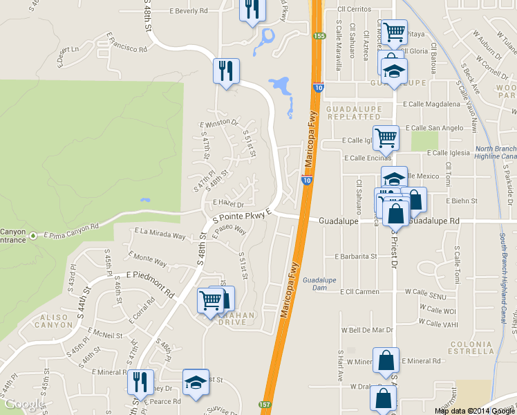 map of restaurants, bars, coffee shops, grocery stores, and more near 5015 East Hazel Drive in Phoenix