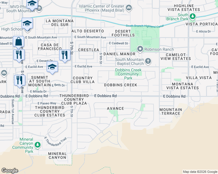 map of restaurants, bars, coffee shops, grocery stores, and more near 1005 East Beth Drive in Phoenix