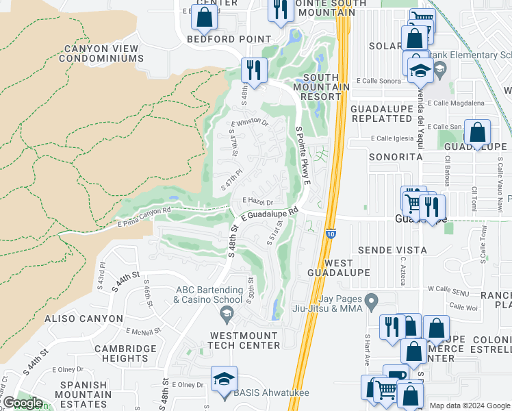map of restaurants, bars, coffee shops, grocery stores, and more near 4919 East Hazel Drive in Phoenix