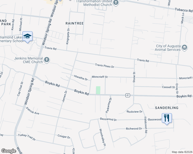 map of restaurants, bars, coffee shops, grocery stores, and more near 2350 Oketo Drive in Augusta