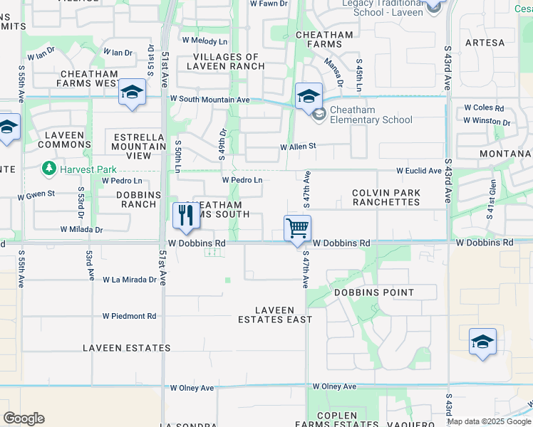 map of restaurants, bars, coffee shops, grocery stores, and more near 9109 South 48th Drive in Phoenix