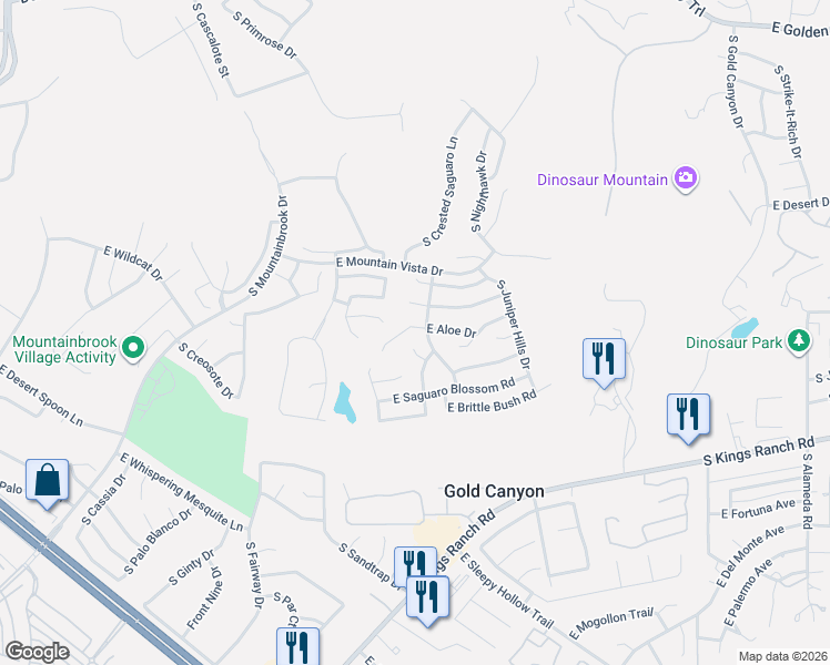 map of restaurants, bars, coffee shops, grocery stores, and more near 8629 East Aloe Drive in Gold Canyon