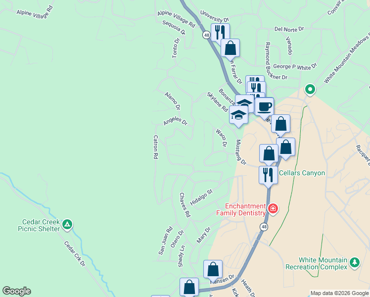 map of restaurants, bars, coffee shops, grocery stores, and more near 112 Gila Place in Ruidoso