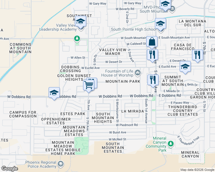map of restaurants, bars, coffee shops, grocery stores, and more near 425 West Siesta Way in Phoenix