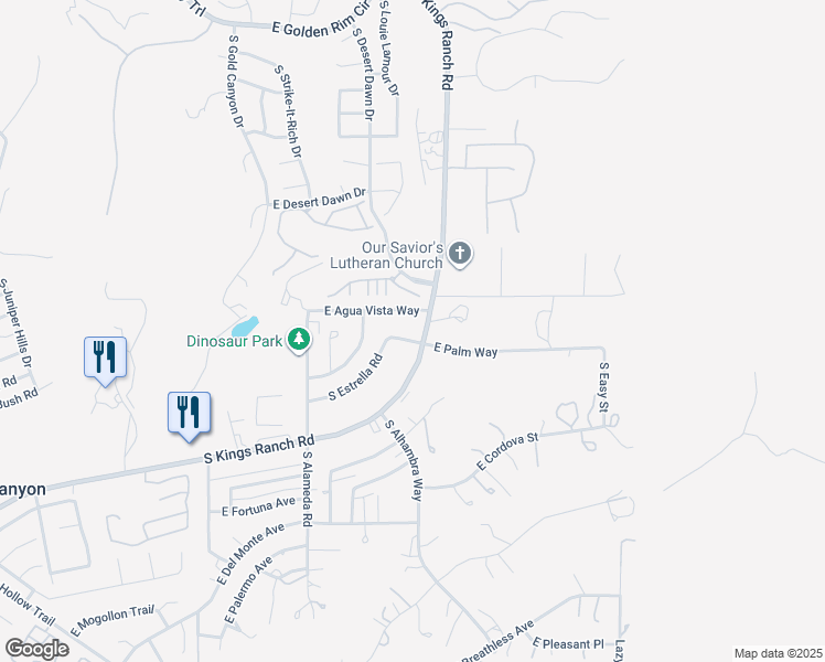 map of restaurants, bars, coffee shops, grocery stores, and more near 5564 South Kings Ranch Road in Gold Canyon