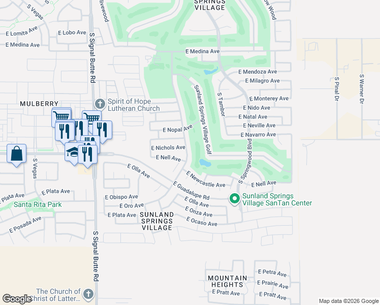 map of restaurants, bars, coffee shops, grocery stores, and more near 2727 South Wattlewood in Mesa