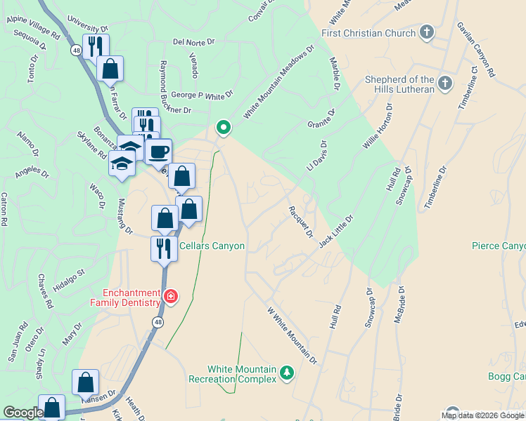 map of restaurants, bars, coffee shops, grocery stores, and more near 111-177 L L Davis Drive in Ruidoso