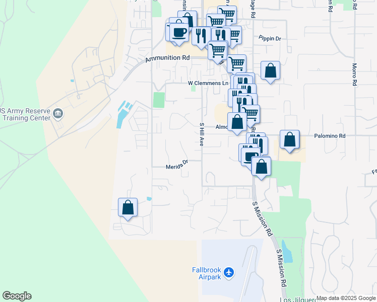 map of restaurants, bars, coffee shops, grocery stores, and more near 1584 Malaga Way in Fallbrook