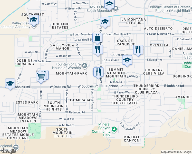 map of restaurants, bars, coffee shops, grocery stores, and more near 103 West Beth Drive in Phoenix