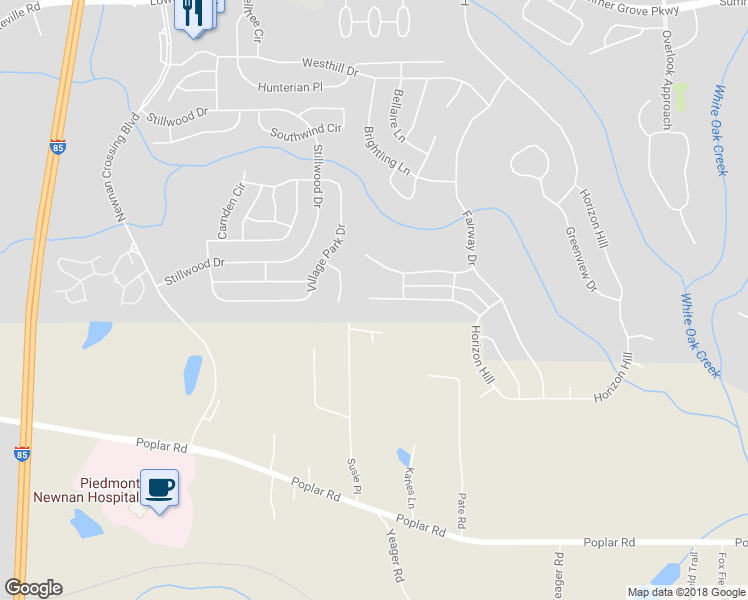 map of restaurants, bars, coffee shops, grocery stores, and more near 102 Medallion Park in Newnan