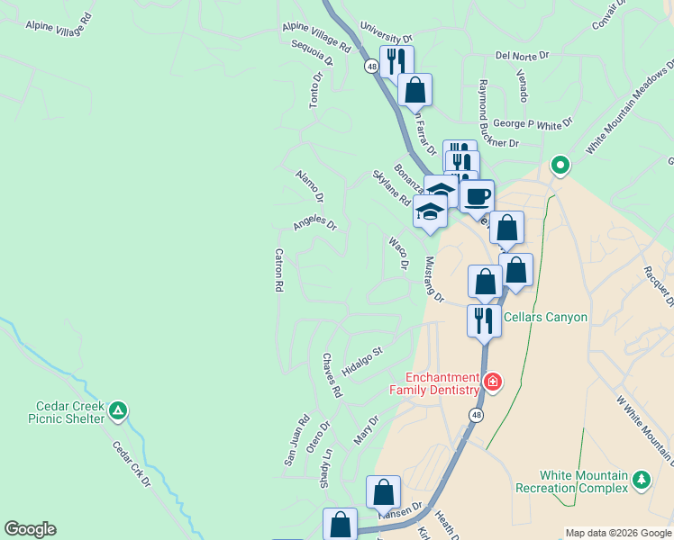 map of restaurants, bars, coffee shops, grocery stores, and more near 112 Gila Place in Ruidoso
