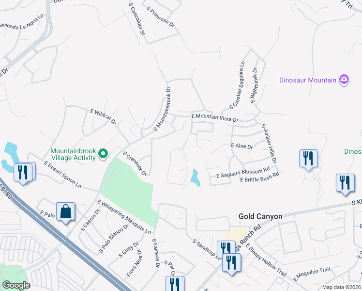 map of restaurants, bars, coffee shops, grocery stores, and more near 5556 South Pinnacle Lane in Gold Canyon