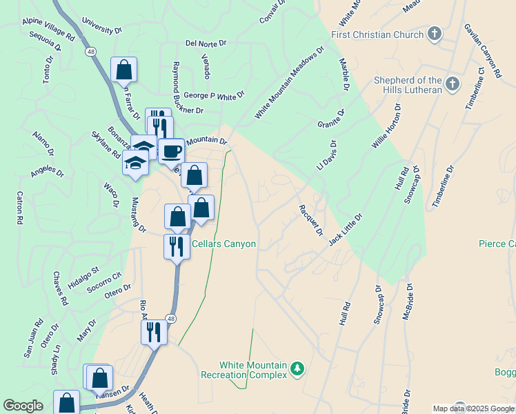 map of restaurants, bars, coffee shops, grocery stores, and more near 602 White Mountain Drive in Ruidoso