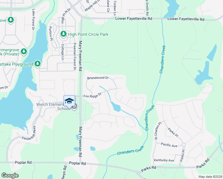 map of restaurants, bars, coffee shops, grocery stores, and more near 65 Fox Ridge Drive in Newnan