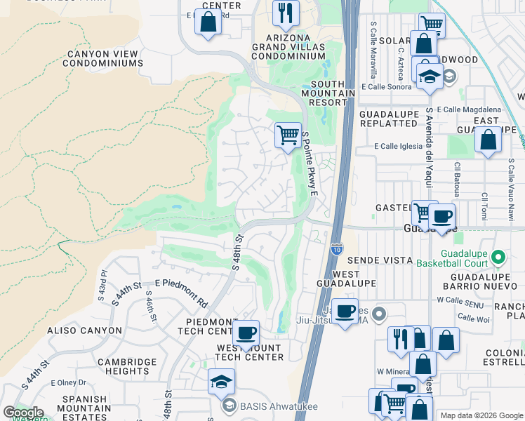 map of restaurants, bars, coffee shops, grocery stores, and more near East Hazel Drive in Phoenix