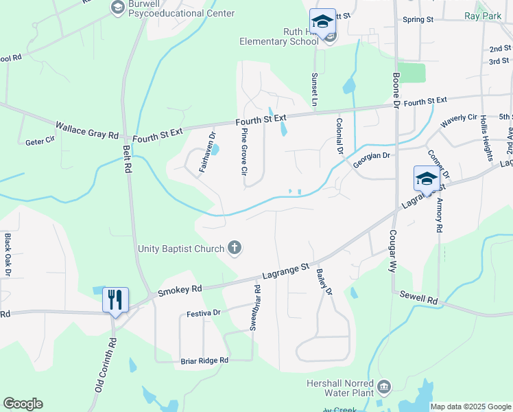 map of restaurants, bars, coffee shops, grocery stores, and more near 148 Arlington Court in Newnan