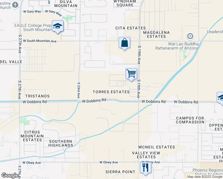 map of restaurants, bars, coffee shops, grocery stores, and more near 2064 West Dobbins Road in Phoenix