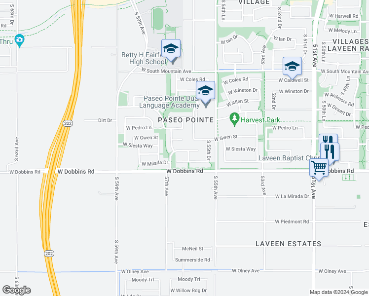 map of restaurants, bars, coffee shops, grocery stores, and more near 5614 West Beth Drive in Phoenix