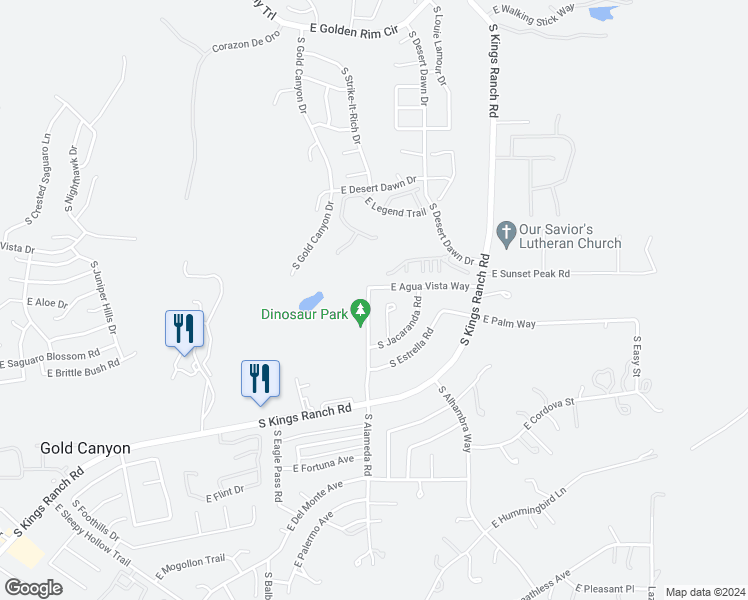 map of restaurants, bars, coffee shops, grocery stores, and more near 5535 South Alameda Road in Gold Canyon
