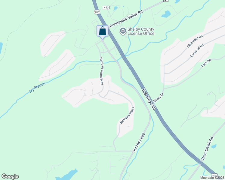 map of restaurants, bars, coffee shops, grocery stores, and more near 800 Narrows Point Drive in Birmingham
