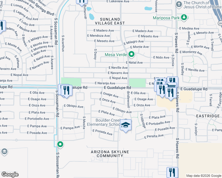 map of restaurants, bars, coffee shops, grocery stores, and more near 7934 East Osage Avenue in Mesa