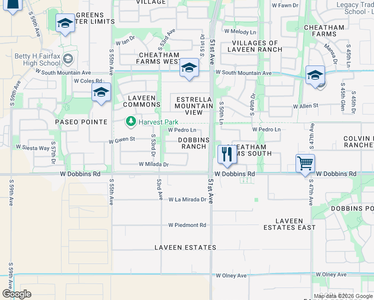 map of restaurants, bars, coffee shops, grocery stores, and more near 5204 West Siesta Way in Phoenix