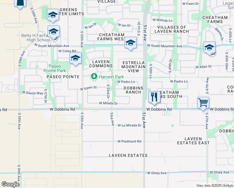 map of restaurants, bars, coffee shops, grocery stores, and more near 5224 West Siesta Way in Phoenix