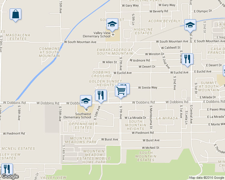 map of restaurants, bars, coffee shops, grocery stores, and more near 725 West Beth Drive in Phoenix