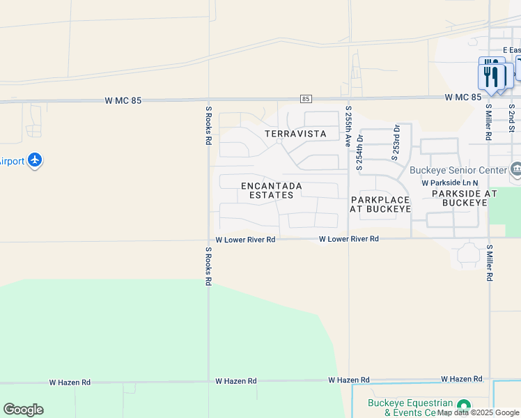 map of restaurants, bars, coffee shops, grocery stores, and more near 25753 West Siesta Way in Buckeye