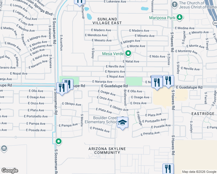 map of restaurants, bars, coffee shops, grocery stores, and more near 7934 East Osage Avenue in Mesa