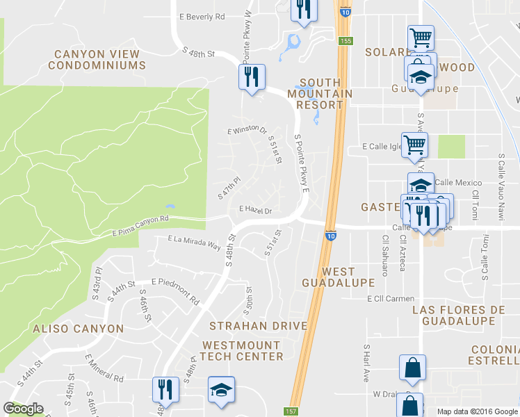 map of restaurants, bars, coffee shops, grocery stores, and more near 4919 East Hazel Drive in Phoenix