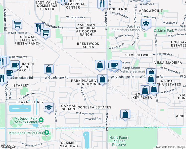 map of restaurants, bars, coffee shops, grocery stores, and more near 966 West Aspen Way in Gilbert