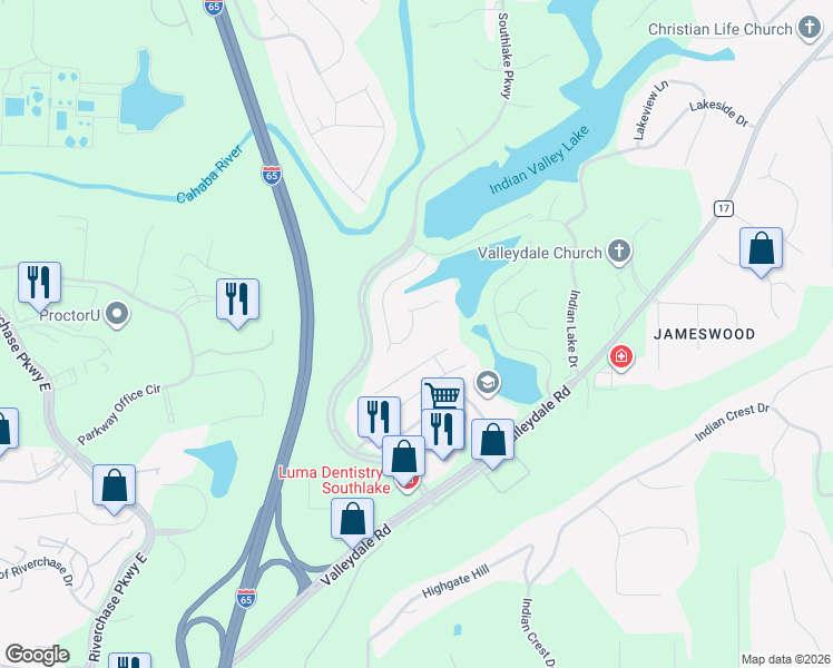 map of restaurants, bars, coffee shops, grocery stores, and more near 917 Cove Circle in Hoover