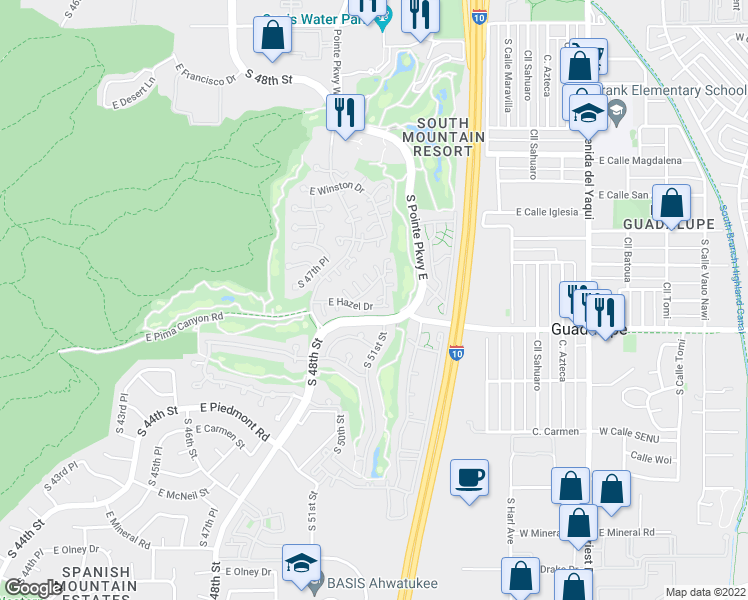 map of restaurants, bars, coffee shops, grocery stores, and more near 8840 South 51st Street in Phoenix