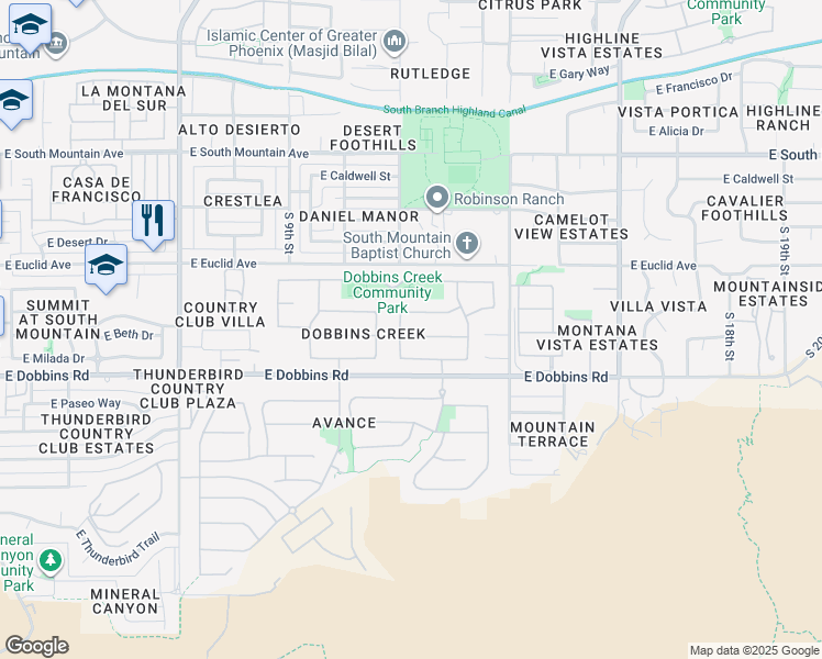 map of restaurants, bars, coffee shops, grocery stores, and more near 1206 East Beth Drive in Phoenix