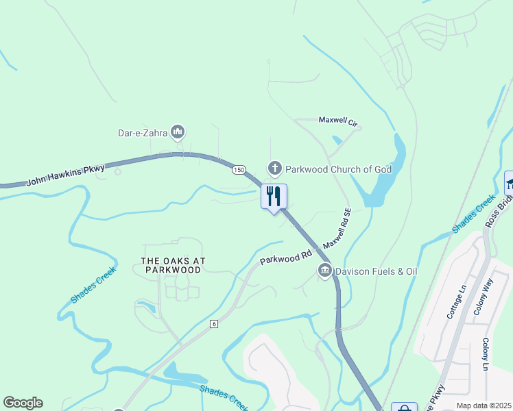 map of restaurants, bars, coffee shops, grocery stores, and more near 114 Bentley Lane Southeast in Bessemer