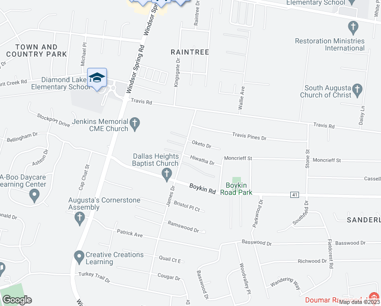 map of restaurants, bars, coffee shops, grocery stores, and more near 2317 Hiwatha Drive in Augusta